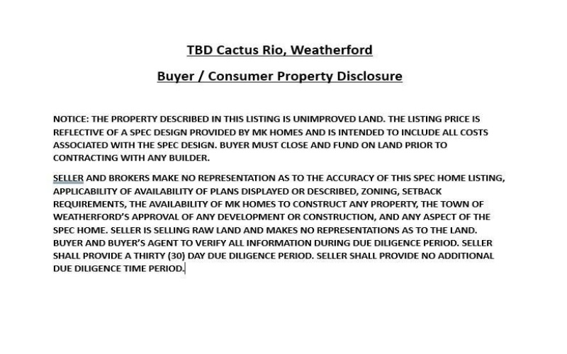 Tbd Cactus Rio Drive, Weatherford, TX 76087, 5 Bedrooms Bedrooms, ,6 BathroomsBathrooms,Residential,For Sale,Tbd Cactus Rio Drive,20885615